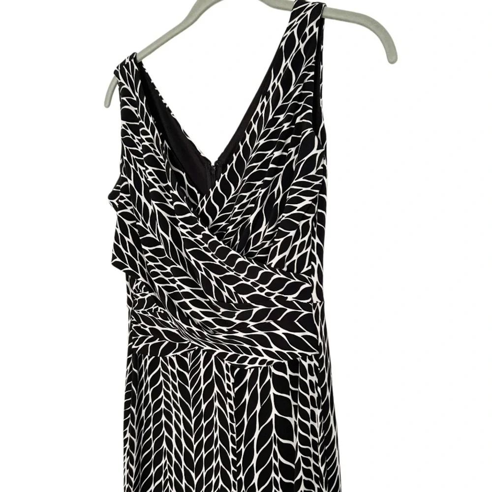 Retro Long Jumpsuit Black and White Geometric Print Sleeveless Flare Wide leg - Picture 4 of 5